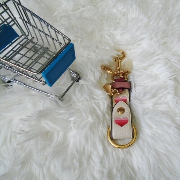 Coach Trigger Snap Bag Charm with Stripe Heart Print - Picture 3 of 11